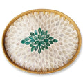Handcrafted Oval Rattan & Mother-of-Pearl Shell Mosaic Tray - Green Sunburst