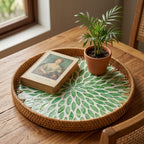 Natural Rattan and Green Mosaic Petal Tray