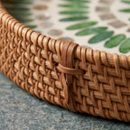 Handcrafted Woven Rattan and Green Shell Mandala Tray