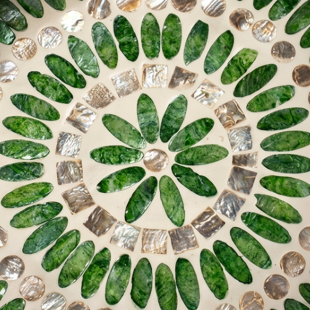 Handcrafted Woven Rattan and Green Shell Mandala Tray
