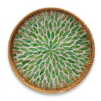 Natural Rattan and Green Mosaic Petal Tray