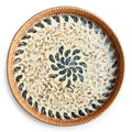 Artisan Round Woven Rattan Tray with Mixed Shell Mosaic and Sunburst Inlay
