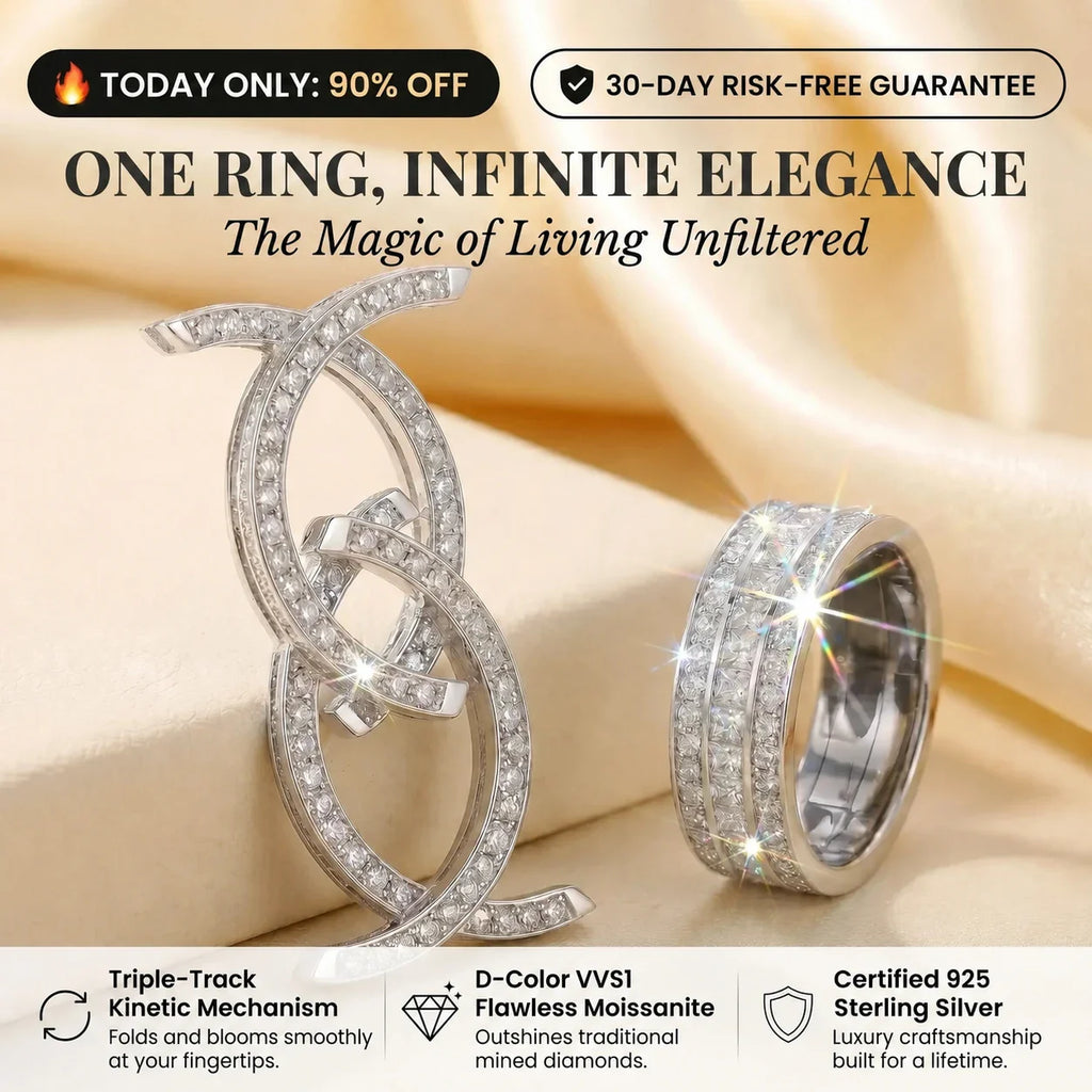 🔥 LAST DAY 90% OFF: Kinetic Foldable Triple-Track Quiet Luxury Moissanite Eternity Magic Ring in Solid 925 Pure Silver